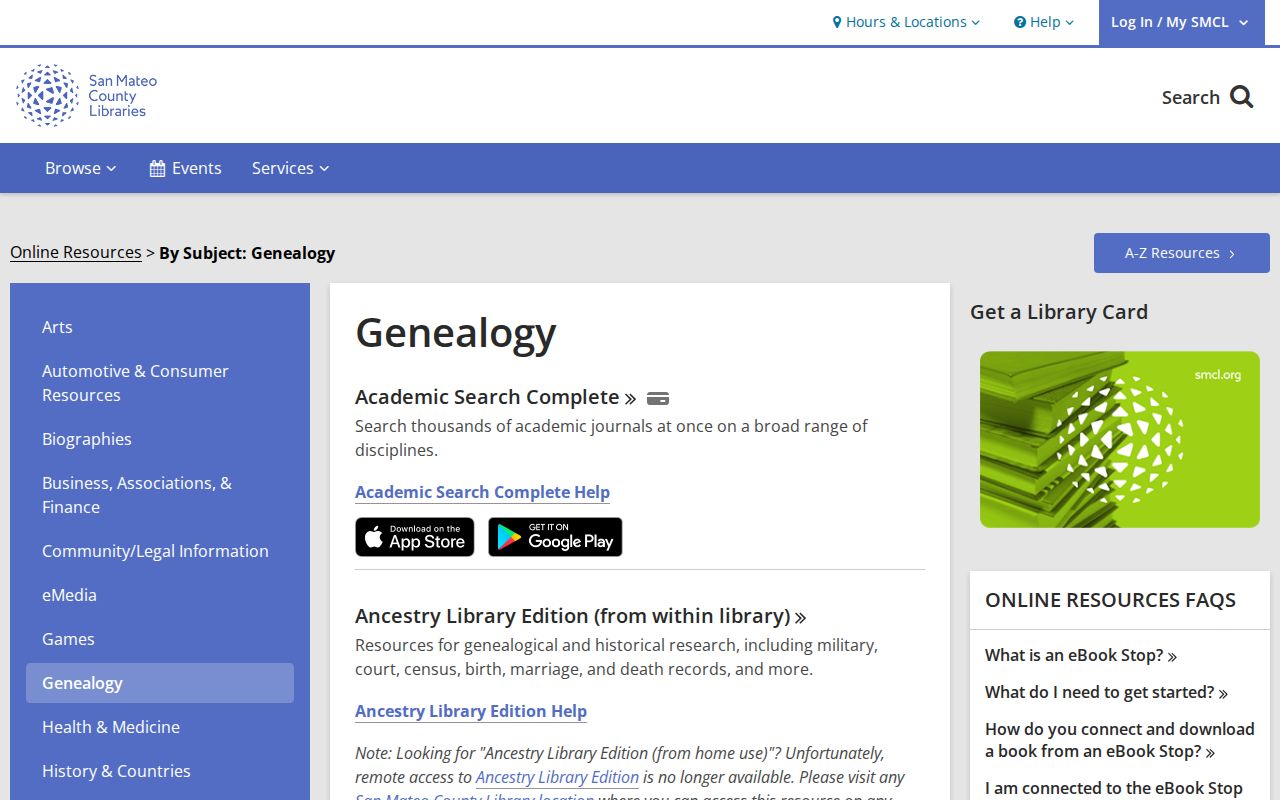Millbrae city directory genealogy databases at Millbrae Library