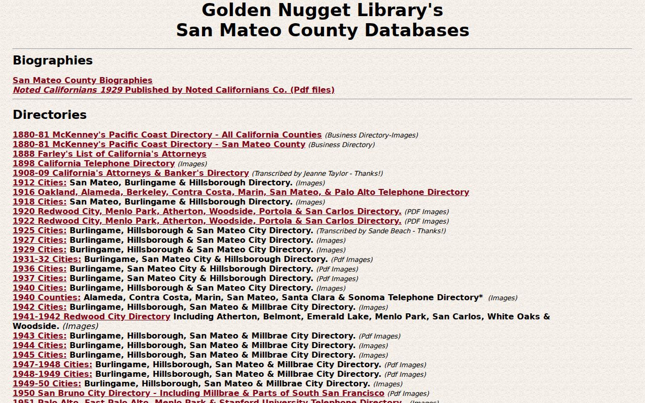 Millbrae city directory regional volumes at Golden Nugget Library