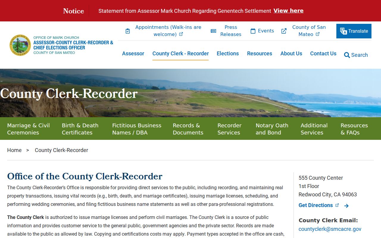 Millbrae residents directory county recorder office
