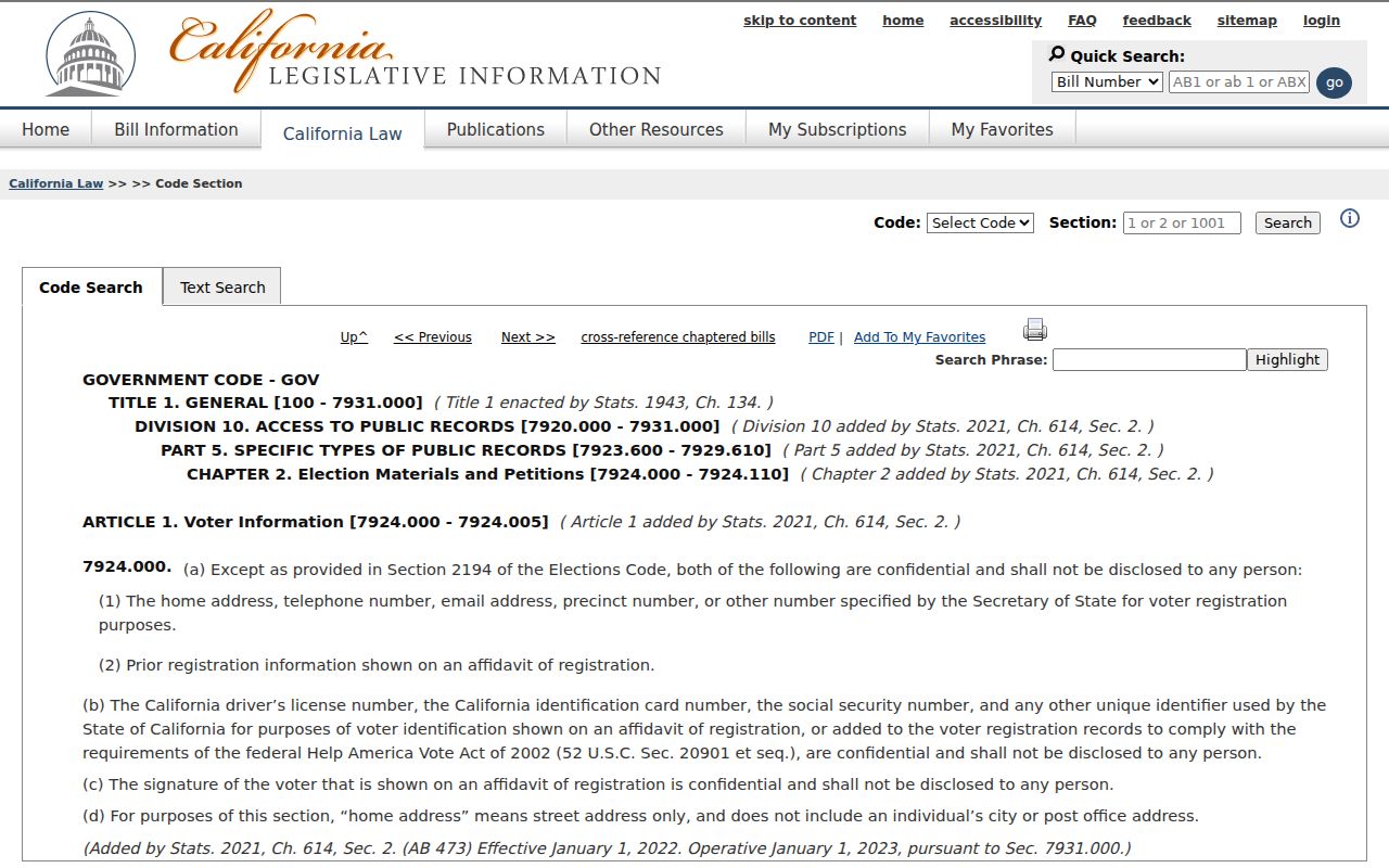 Millbrae neighbors Government Code voter information confidentiality law