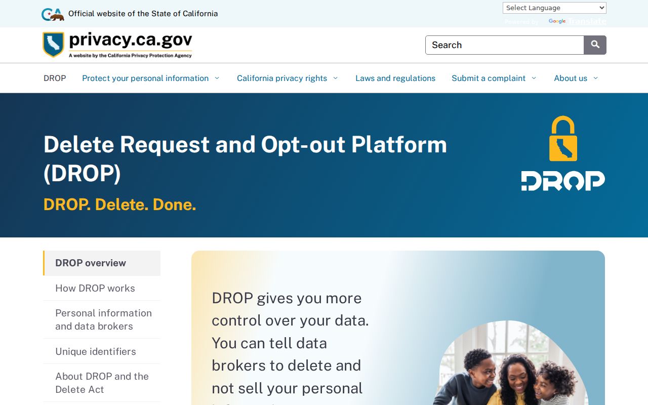 Millbrae previous residents California DROP privacy portal